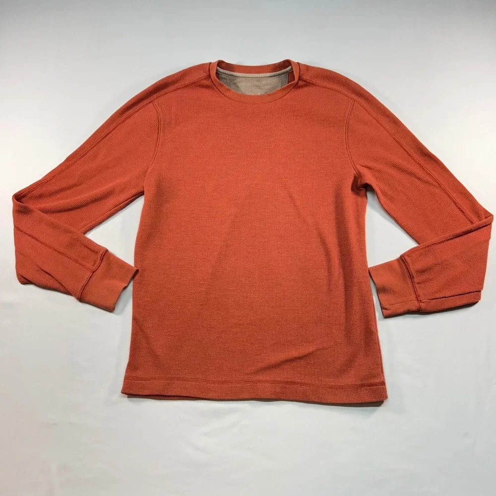 Banana Republic Mens Small Burnt Orange Waffle Knit Thermal Long Sleeve Shirt
